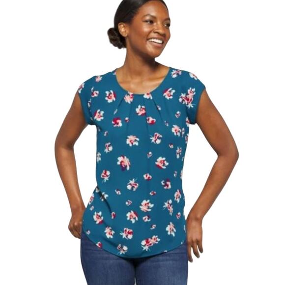 41 Hawthorn Lexie Pleat Front Blouse - Blue NWT Size Petite Small - Picture 1 of 8